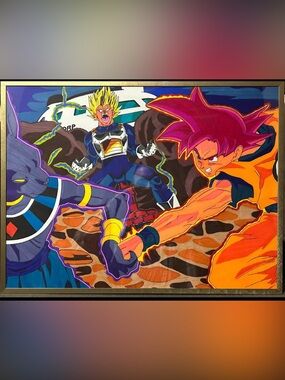 Dragon Ball Z Inspired Home Art Print - Orange & Purple Action Scene